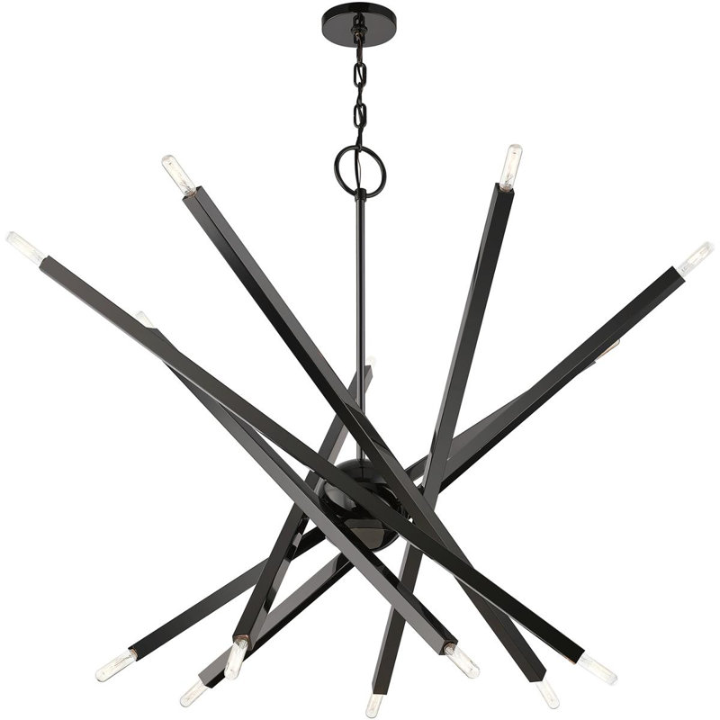 Lustre linéaire spoutnik moderne à 8 lumières Mallik, H 47 po x l 14 po x P 14 po, Noir chromé