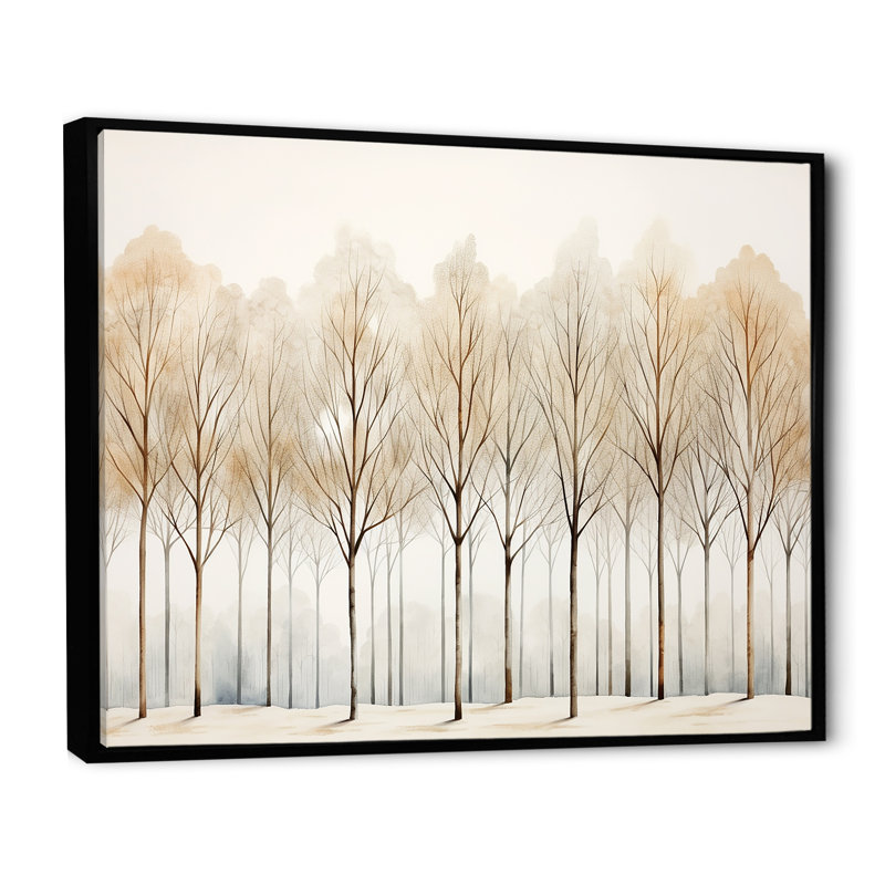 Forêt, arbres, minimalisme, art mural, Cadre flottant noir, H 16 po x l 32 po x P 1 po