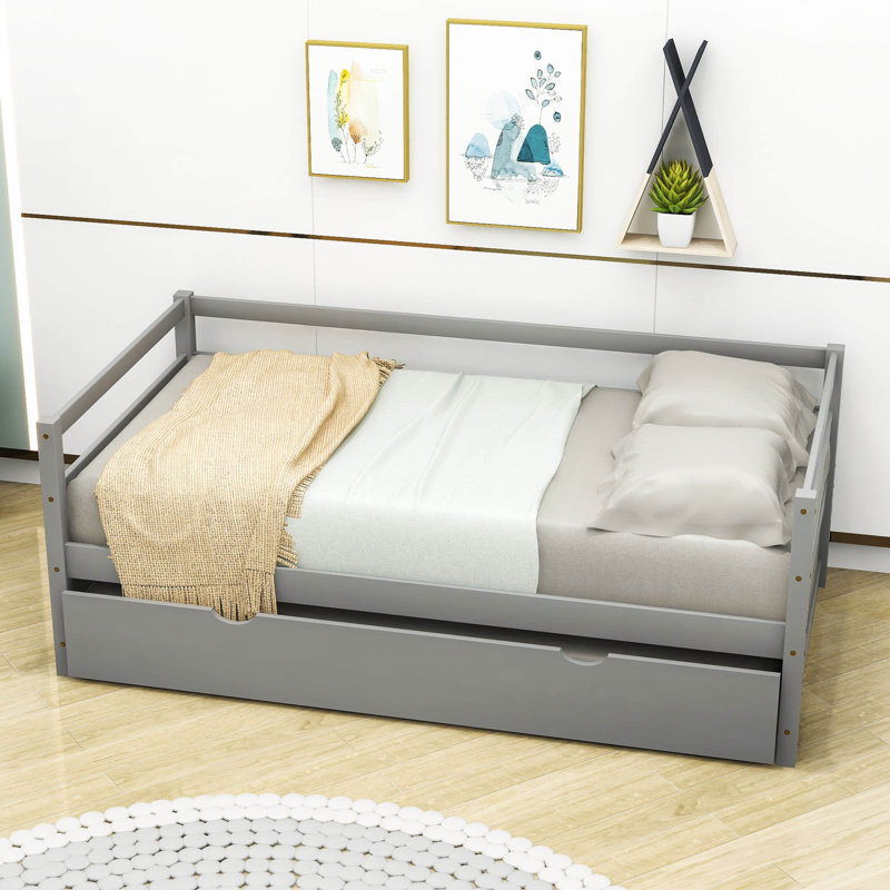 Edricka Twin Size Wooden Daybed with Trundle, Gray