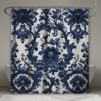 Rideaux de douche damassés à motif floral bleu extra longs