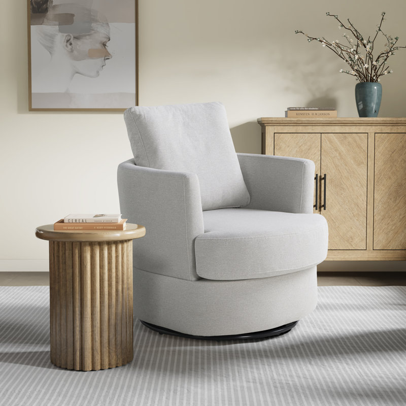 Elden 29" Wide Upholstered Swivel Accent Chair, Ivory Polyester