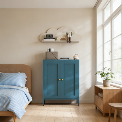 Blue Metal Storage Cabinet With 2 Doors And Adjustable Shelves For Multi-Room Use