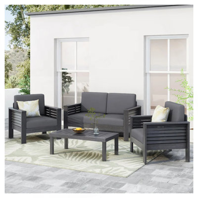 Acacia Wood Outdoor Loveseat and Coffee Table Set with Cushions by Hokku Designs