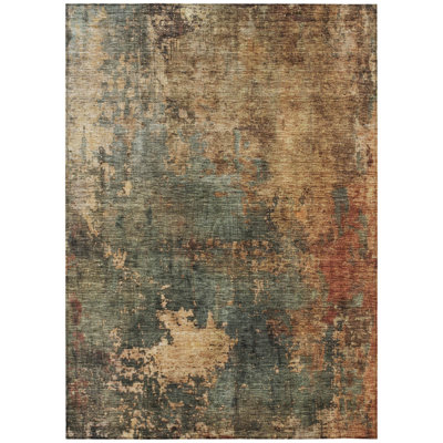 Tapis extérieur lavable abstrait brun clair / cuivre 10 pi x 14 pi sauge