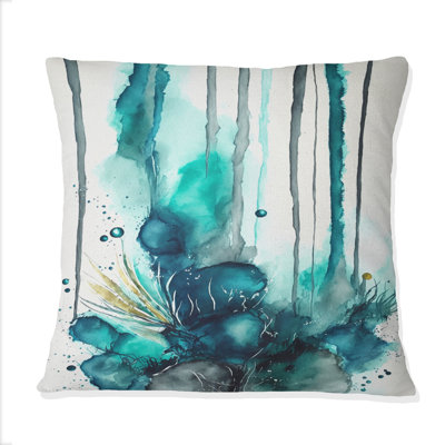 Tropical Turquoise Joyfulness V - Abstract Liquid Ink Printed Throw Pillow