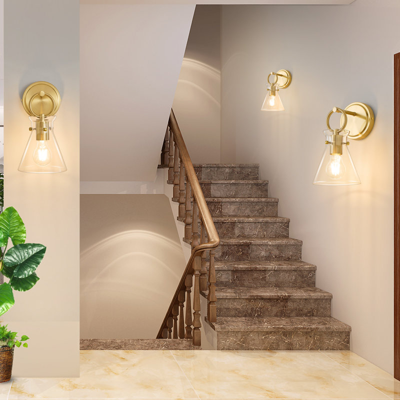 Cadal Modern Steel Armed Sconce with Cone Clear Glass Shade Wall Sconces , Gold