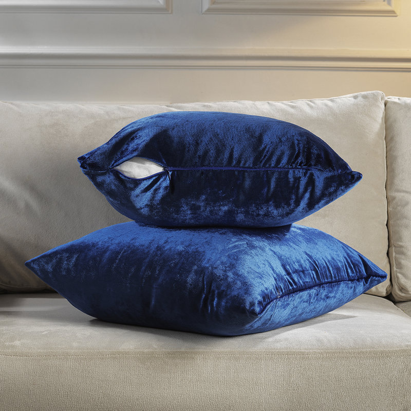 Shiny Velvet Pillow Cover, Carrée, Marine, H 26 po x l 26 po