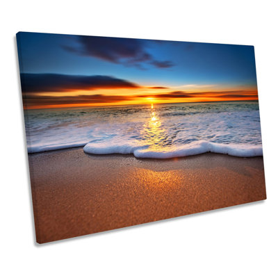 Sunset Beach Surf Wave Sand - Wrapped Canvas Print