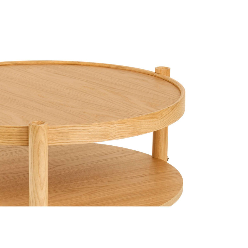 Table basse ronde en bois massif à 2 niveaux - 31 po de diamètre - Chêne / Noyer, Chêne