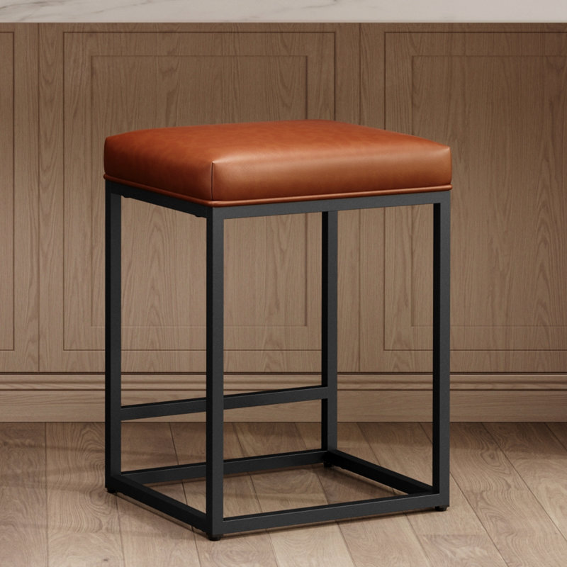 Borough 24'' Brown Modern Kitchen Counter Stool with Upholstered Faux Leather & Footrest, 1, Brown Performance Faux Leather