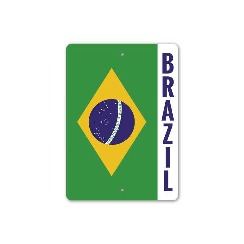 Plaque en aluminium du drapeau du Brésil, H 18 po x l 12 po x P 0,06 po