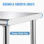Table de travail haute en acier inoxydable avec tablettes et pieds réglables, poste de travail polyvalent commercial pour la cuisine, le restaurant, le garage et la cour