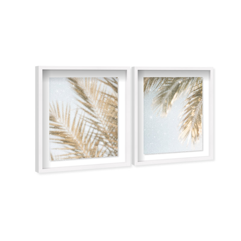 Palm Visions Set Shadowbox Floral & Botanical Print by Oliver Gal, Black Frame, 16 x 20, 31.5"H x 37.5"W, White Shadowbox