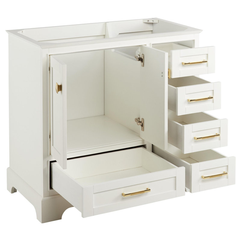 Quen 36" White Solid Wood Freestanding Single Basin Vanity Cabinet