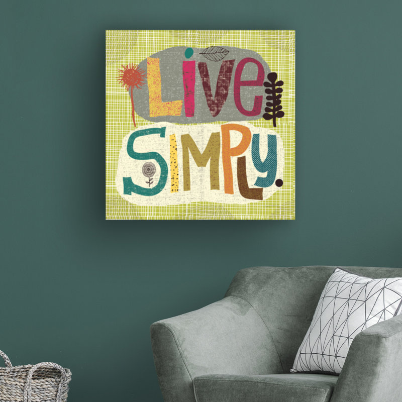 «Happy penséts IV» par Cheryl Warrick - Art textuel sur toile tendue, H 14 po x l 14 po x P 2 po