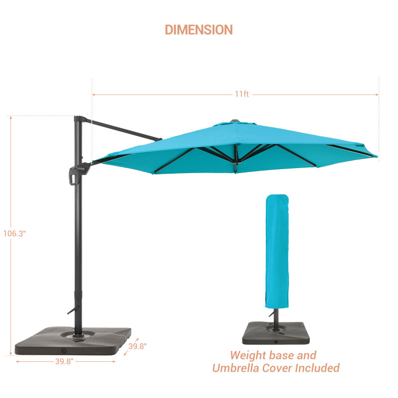 Parasol excentré en porte-à-faux 11 pi avec base Mylashia, Bleu lac