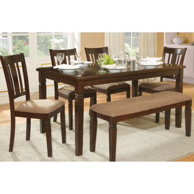 Salle à manger 6 pièces au design transitionnel: table de finition, 4 chaises d'appoint, banc, sièges en tissu à 100% Mobilier: sièges, sièges pour 6