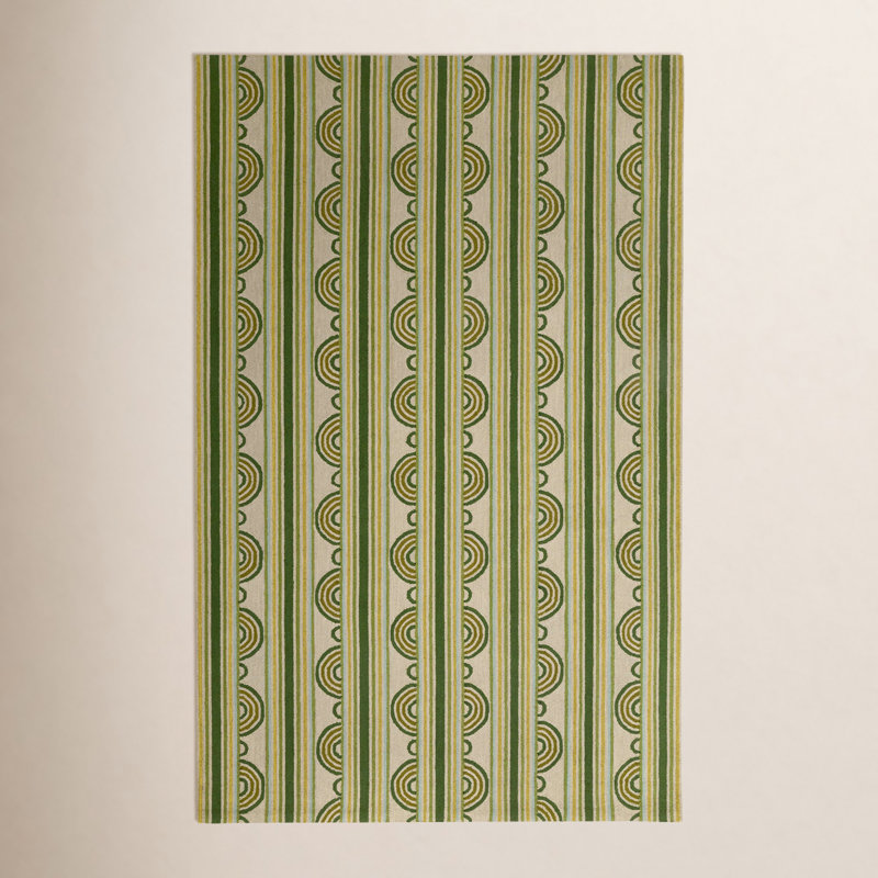 Tapis olive en laine à boutons crocheté à la main, Rectangle de 5 pi x 8 pi