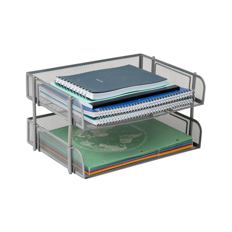 Mind Reader Stackable Paper Tray, Desktop Organizer, File Storage, Office, Metal Mesh, 13.5"L x 10"W x 7.25"H, 2 Pieces