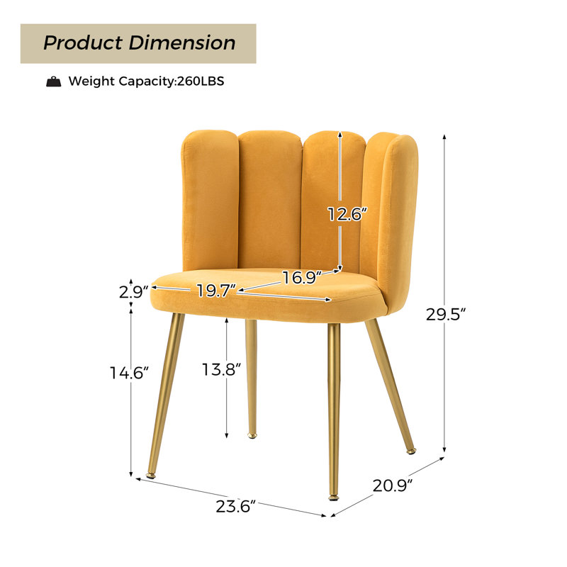 Yorba 23.6" Wide Tufted Velvet Side Chair, Mustard Velvet