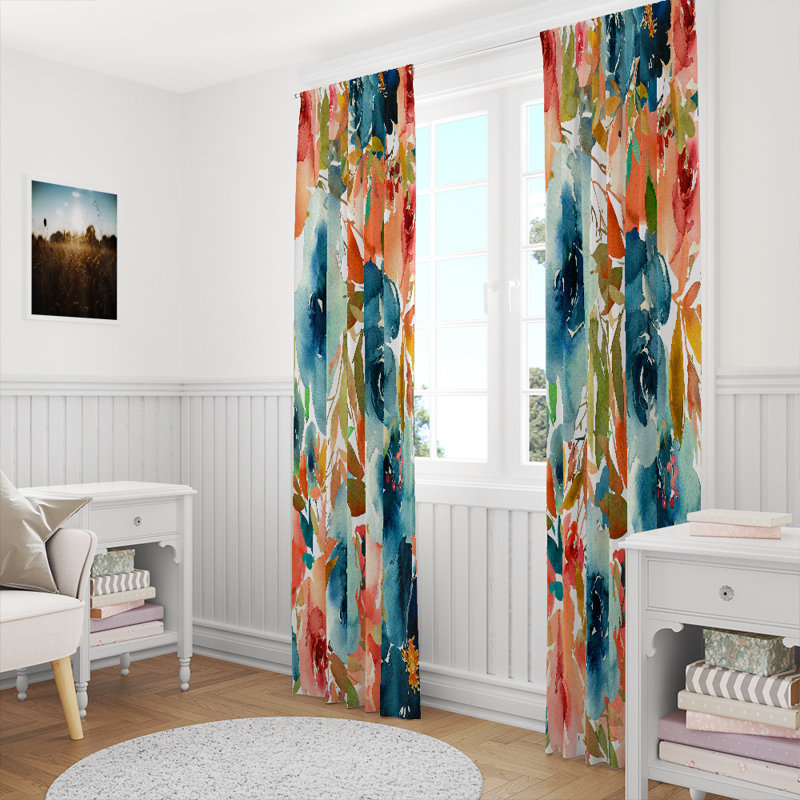 Panneau de rideau floral semi-transparent, L 56 po x L 78 po