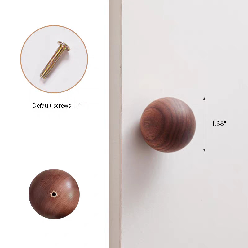 Ensemble de 4 poignées sphériques en bois de noyer - Poignées de tiroir de porte d'armoire de cuisine