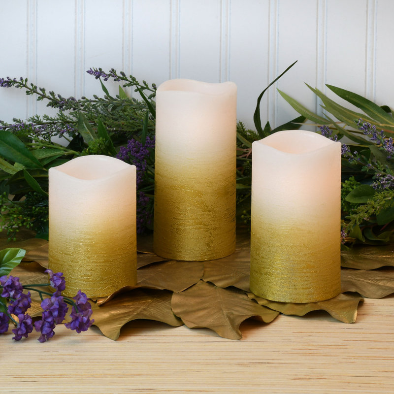 Gold Battery Operated LED Wax Candles - 3 Piece