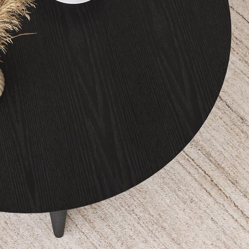 Table basse ronde en bois 36 po, Black Top/Black Base