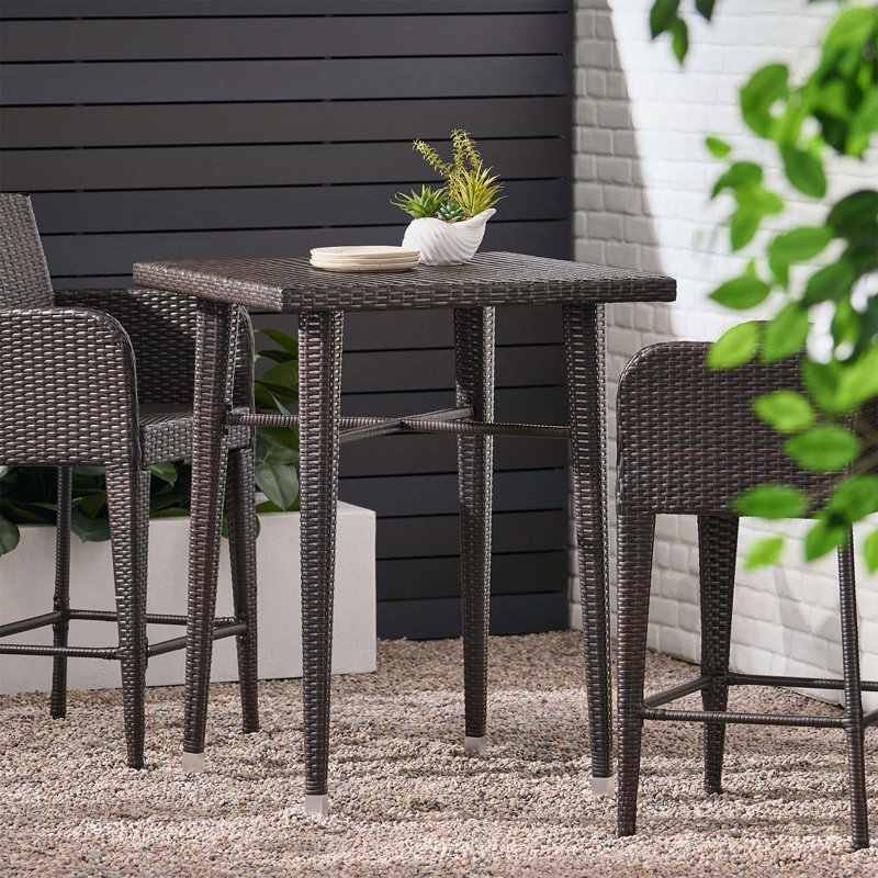 Table de bar carrée durable en osier 32 po avec rotin toutes saisons et structure en fer pour l'extérieur