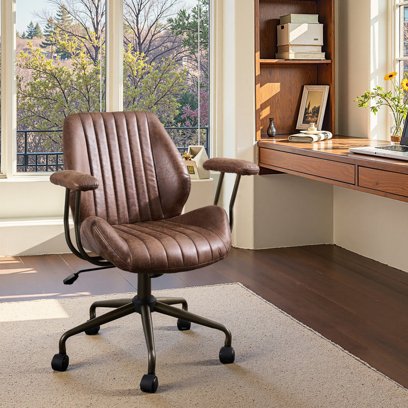 Chaise de bureau pivotante ergonomique Albaugh avec vérin à gaz réglable, Marron foncé