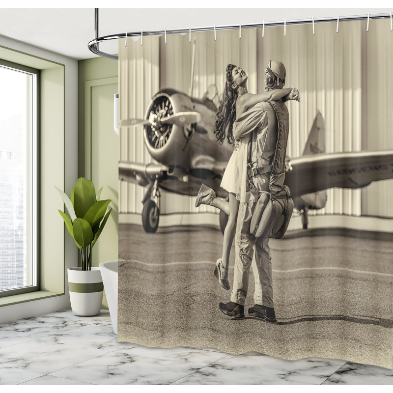 Ensemble de rideau de douche et crochets Air plane, H 84 po x l 69 po