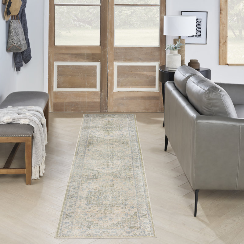 Tileah 2'2" x 12' Blue Green Vintage Indoor Rug, Runner 2'2" x 12'