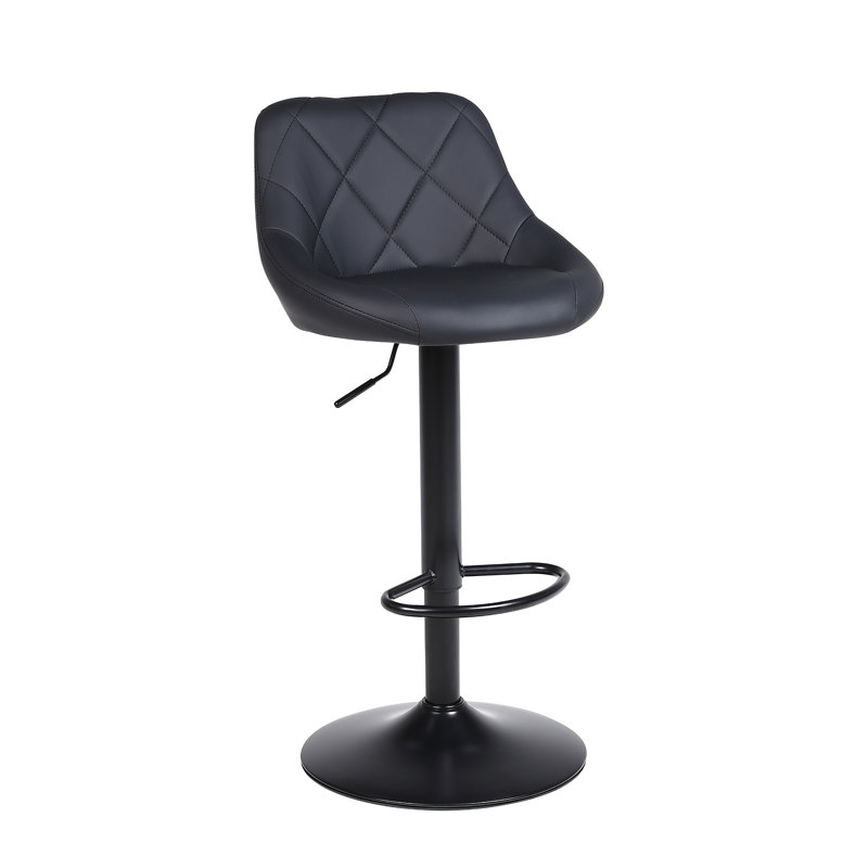 Illyas Swivel Upholstered Adjustable Height Counter Stool with Metal Frame, Black, 1