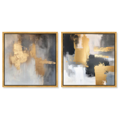 Gilded Tranquil Abstract Art 2 Panel Set Canvas Print by 