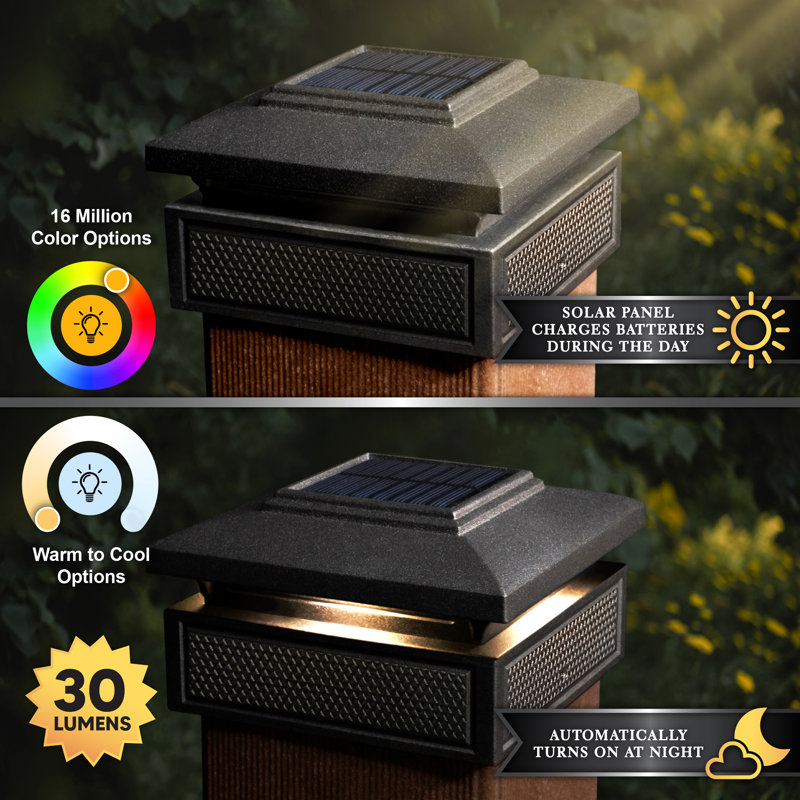 Black Aluminum LED Solar Post Cap Light with Dusk to Dawn Sensor