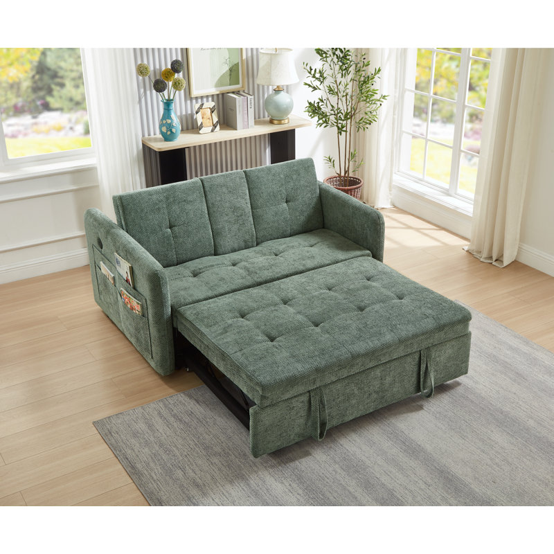 57" 3 In 1 Convertible Sleeper Sofa Bed with two cup holders, Futon Couch with Side Pocket, Usb, Green