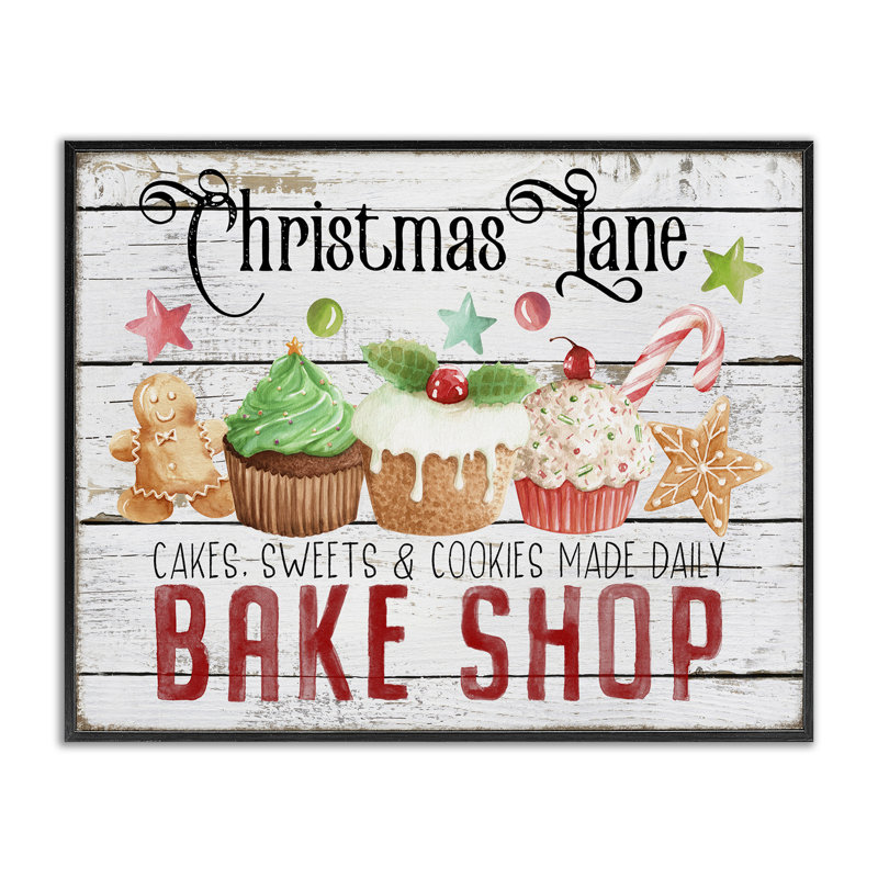 Art de giclée encadrée Christmas Lane Bake Shop par Creatif Belle, H 11 po x l 14 po, Giclée encadrée noir minuit