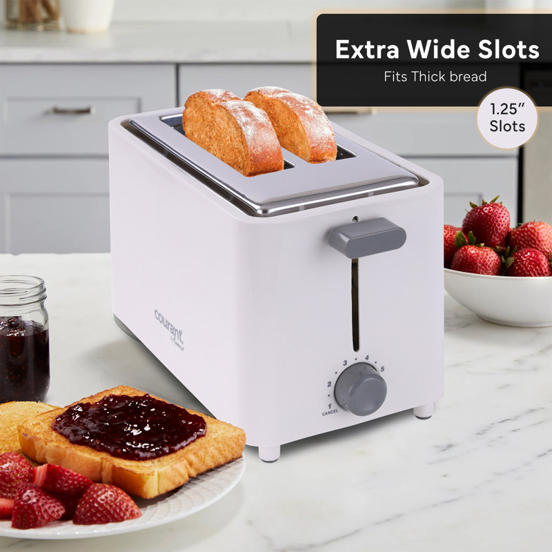 Courant 2 Slice Cool-Touch Plastic Toaster, Even Toasting, 6-Shade Adjustable Settings, 1 ¼ Wide Toasting Slots, 750 Watts