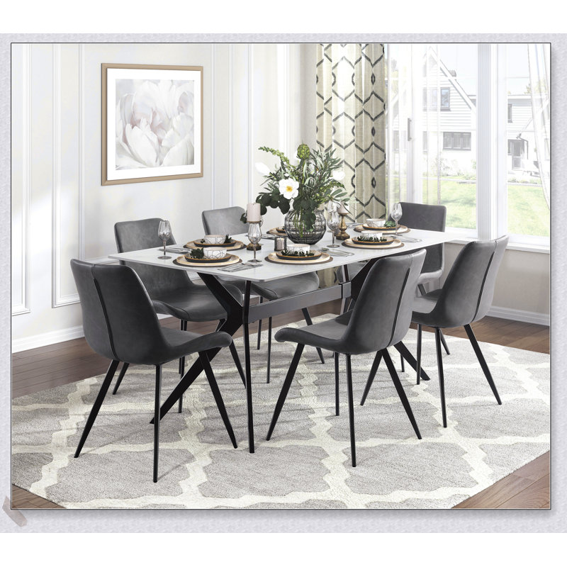Ensemble de table de salle à manger 5 pièces Modern avec 4 chaises rembourrées, plateau en pierre frittée et pieds en métal noir