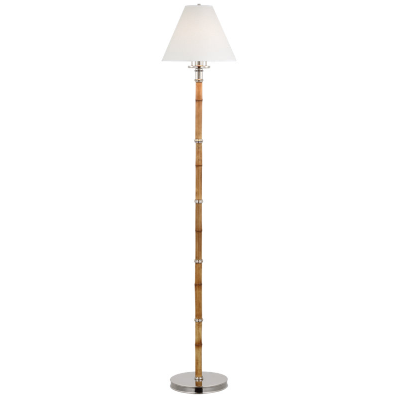Ralph Lauren Dalfern Petite Reading Floor Lamp, Waxed Bamboo/Polished Nickel, White Parchment