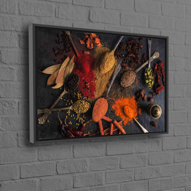 Grand art mural d'épices 3D moderne pour le décor de la cuisine sur toile imprimable colorée, Noir, H 45 po x l 81 po