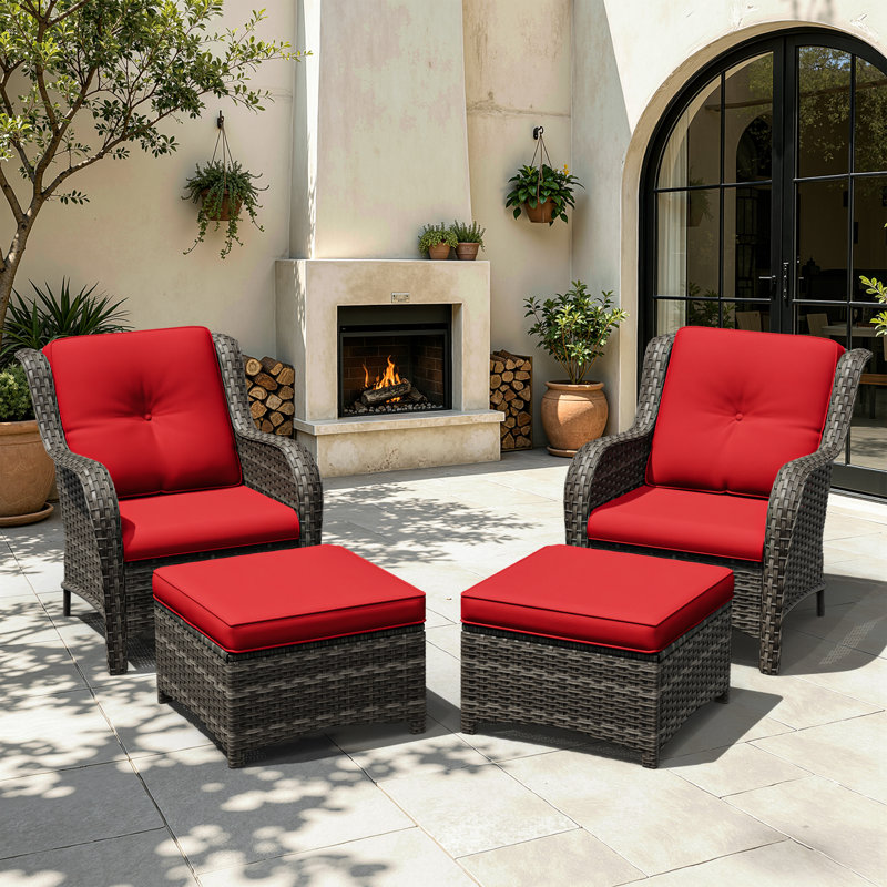 Netta 4-Piece Rattan Outdoor Seating Group with Cushions, Red