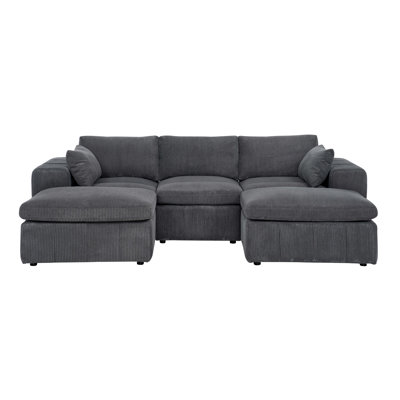 Large Arms Cordory Upholstered Modular Sectional With 2 Ottomans