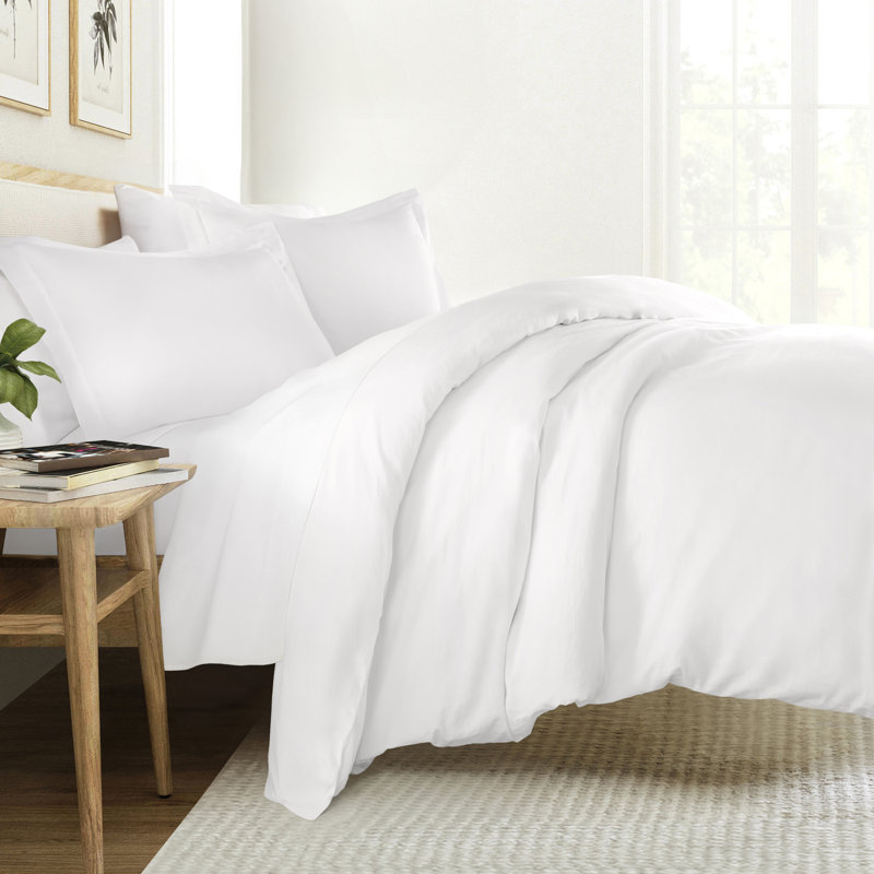 Ensemble de housse de couette en satin de coton rétro délavé à longues fibres, Blanc