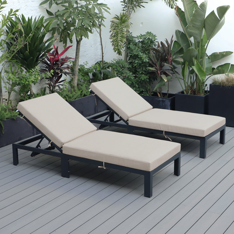 Outdoor Metal Chaise Lounge , Cushion Included, Beige
