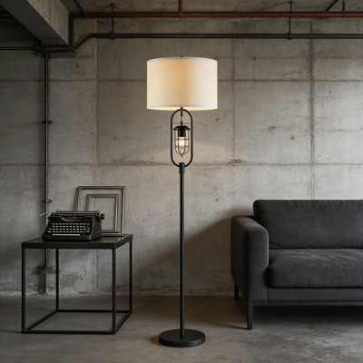 Farmhouse Floor Lamp With Night Light, 62.5 Inch Industrial Standing Lamp For Living Room And Bedroom, Rustic Lantern Design With Included LED Bulbs