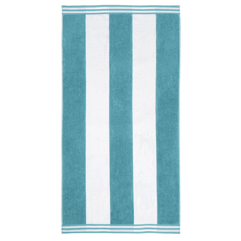 Serviettes de plage surdimensionnées en coton à rayures Calheta, Turquoise, 1