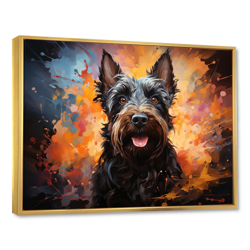 Scottish Terrier Splendor sur toile, H 12 po x l 20 po x P 1 po, Cadre flottant doré
