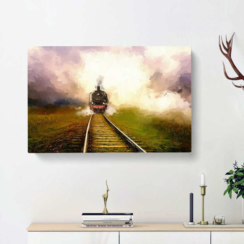 Steam Train Upon The Tracks In Abstract - Wrapped Canvas, 35cm H x 50cm W x 3cm D