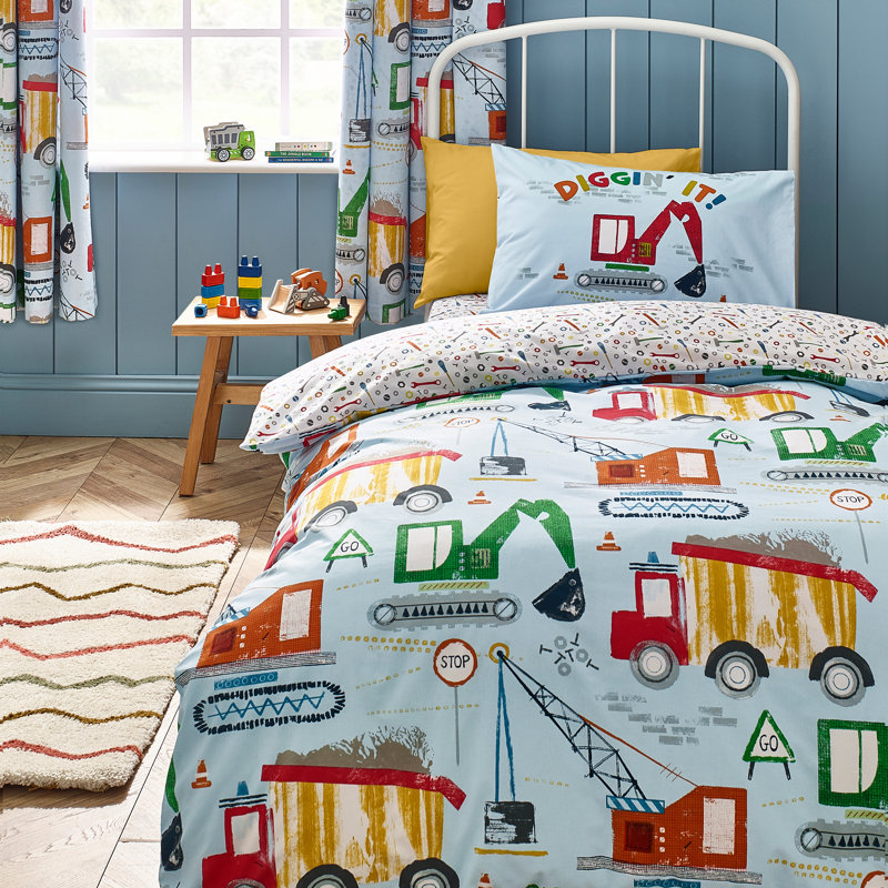 Digger Dreams Reversible Duvet Cover Set, Double Duvet Cover Set + 2 Pillowcases